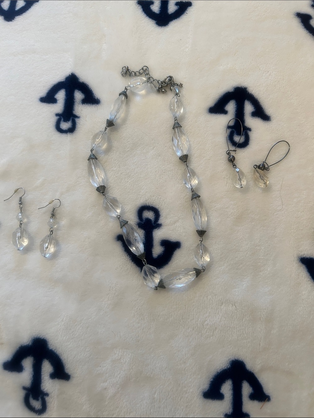 Clear Crystal Bead Necklace and Earring Set - Women Jewelry